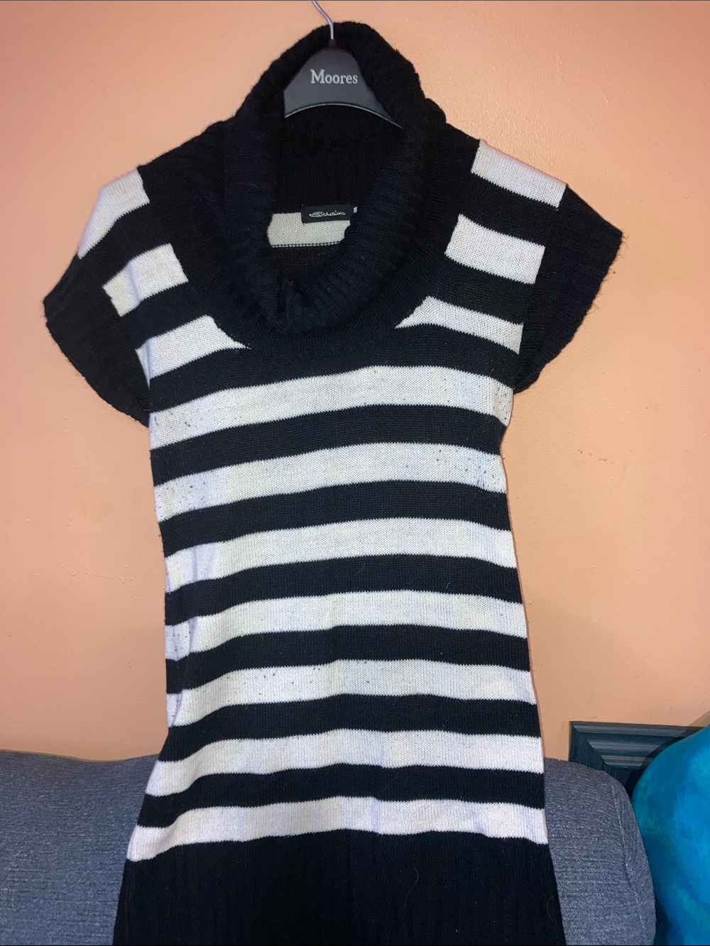 Vintage seductions Black & White Striped Cowl Neck Sweater Dress